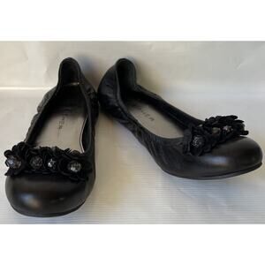 Marc Fisher Womens Black Leather Zippy Flats Shoes Beaded 9 M